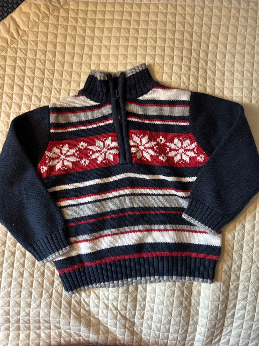 Kids Navy and Red Snowflake Half-Zip Sweater